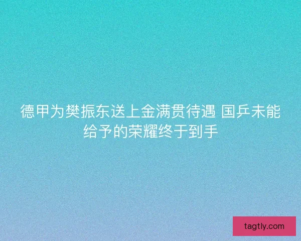德甲为樊振东送上金满贯待遇 国乒未能给予的荣耀终于到手